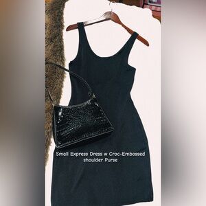 Express Black Mini Dress with Croc-Embossed Purse